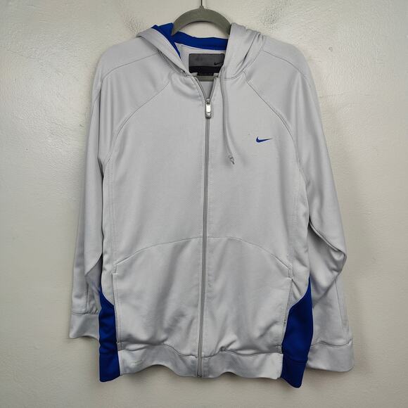 Vintage Y2K Nike Jacket Men Medium Gray Mesh Blue Hooded Performance Lightweight - Picture 1 of 11